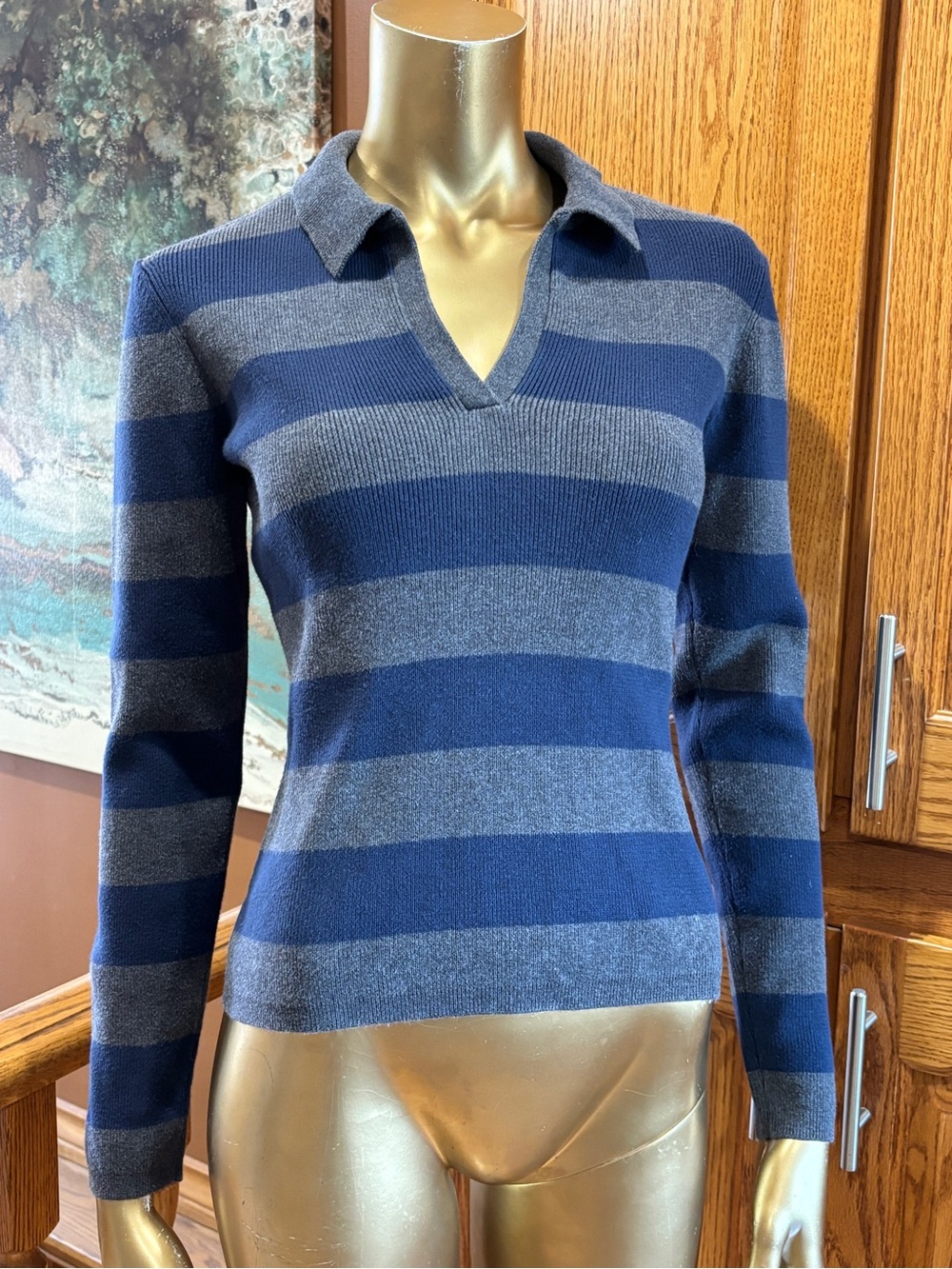 Vintage Polo Jeans Co. By  Ralph Lauren Striped Collared V-Neck Sweater. Youth.